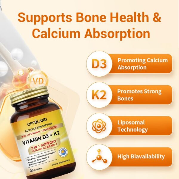 oppuland suplemento vitamina D3 K2 cápsulas en mano