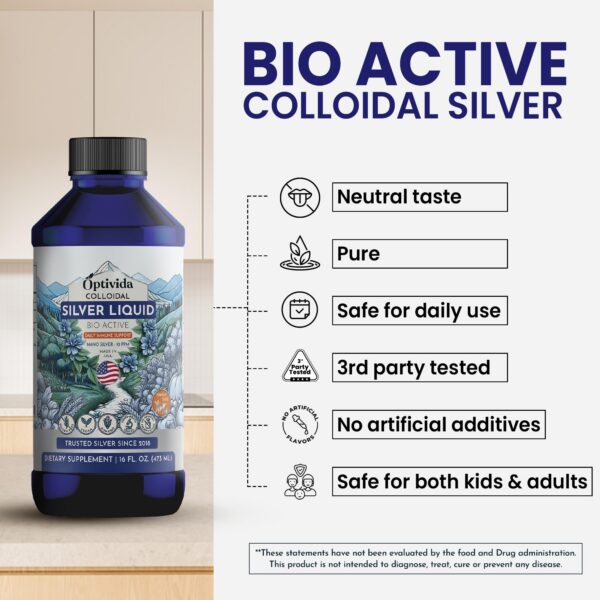 Frascos de vidrio OPTIVIDA plata coloidal líquida 2-pack sobre fondo blanco