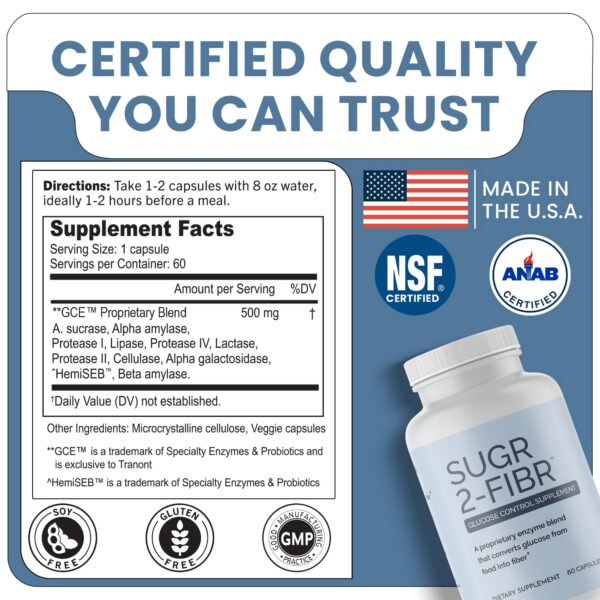 OPTIVIDA Sugr-2-Fibr suplemento cápsulas sin gluten no GMO