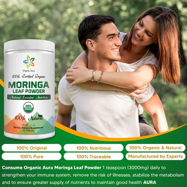 Etiqueta frontal de moringa orgánica