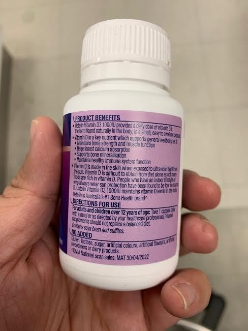 Vista lateral del frasco Ostelin