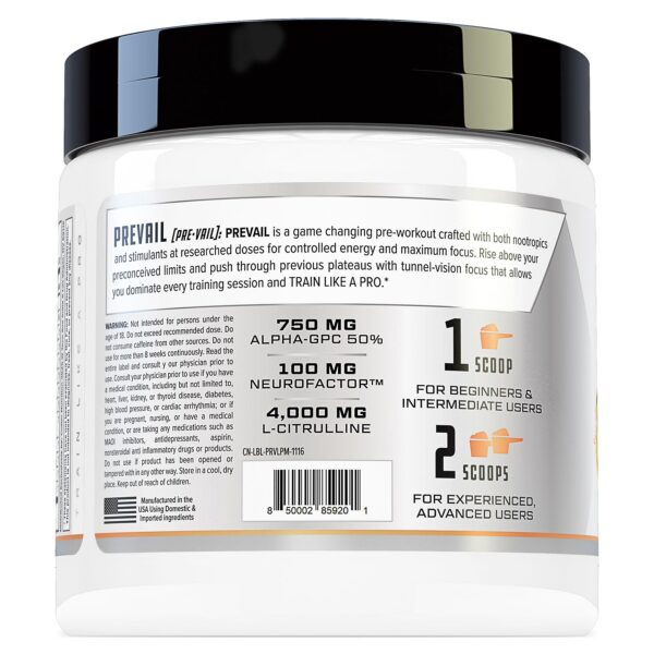 Panel nutricional del producto Prevail Pre Workout
