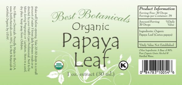 Etiqueta de Best Botanicals Papaya Leaf Extract