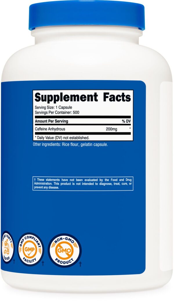 Paquete de 500 cápsulas de cafeína Nutricost 200 mg cada una