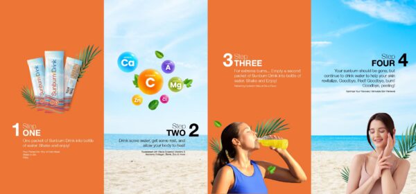 paquete bebida sunburn sabor ponche tropical para la piel