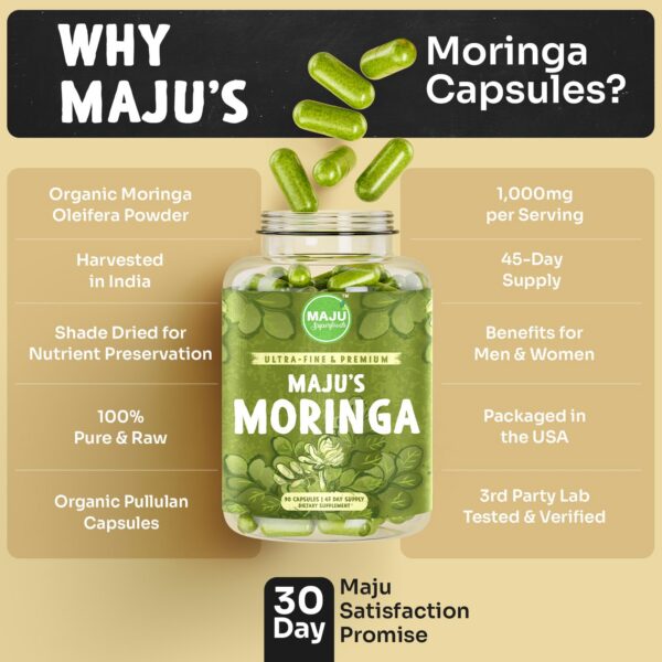 Paquete de cápsulas moringa oleifera Maju Superfoods