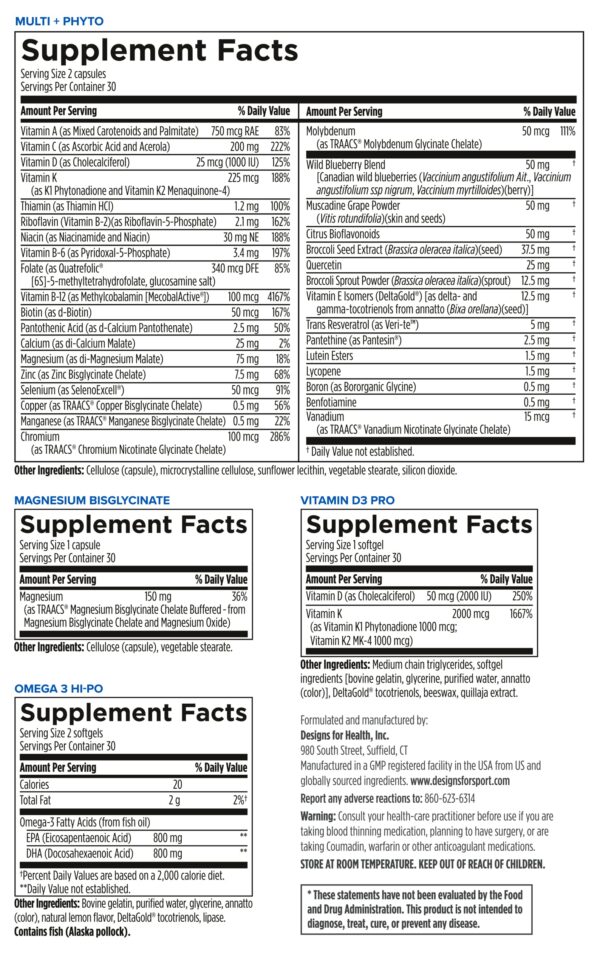Paquete de vitaminas Designs for Sport para entrenamiento
