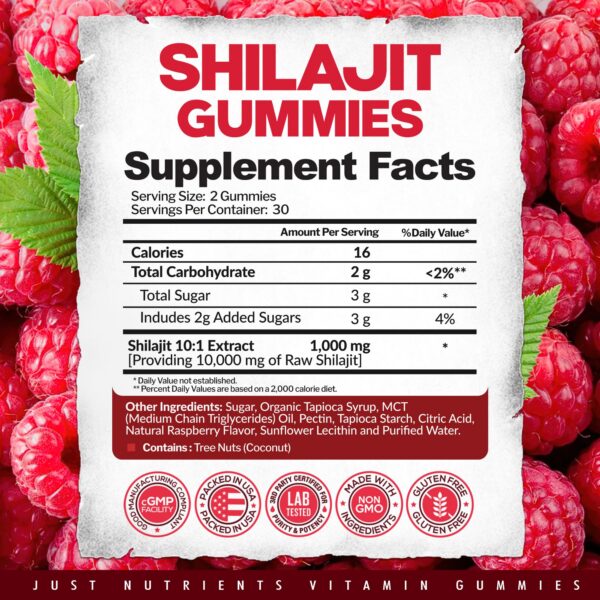 Version 1.0.0 Paquete y etiquetas gomitas shilajit máxima potencia 60 unidades