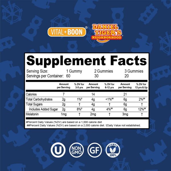 Paquete gomitas melatonina Daniel Tiger para niños y familias