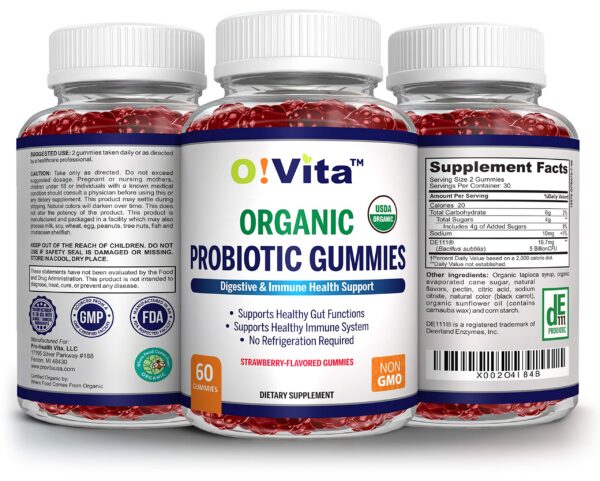 Paquete 60 gomitas probióticas O!VITA sabor fresa sin aditivos