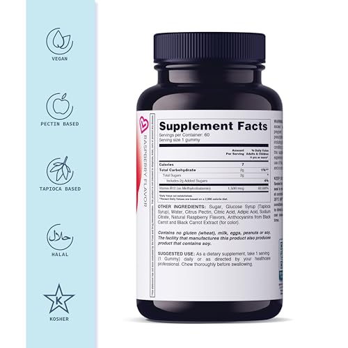 Paquete de gomitas vitamínicas LIVS B12 natural frambuesa