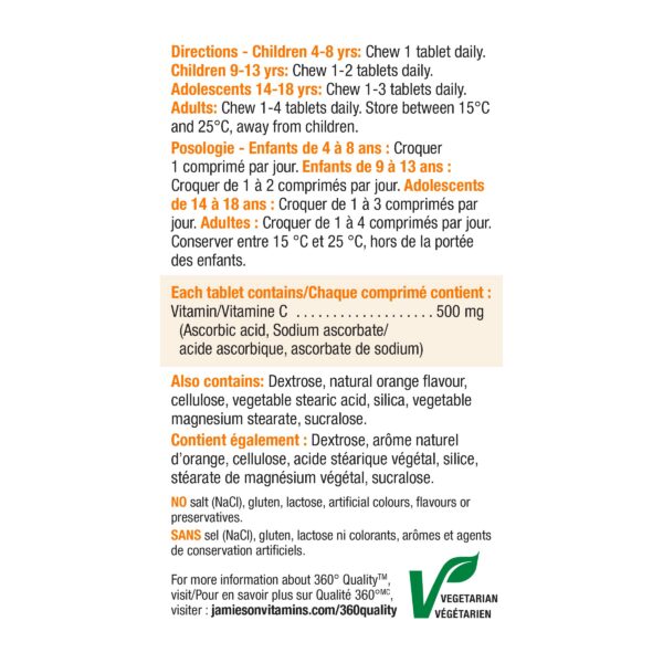 Paquete jamieson vitamina c sabor naranja 120 tabletas