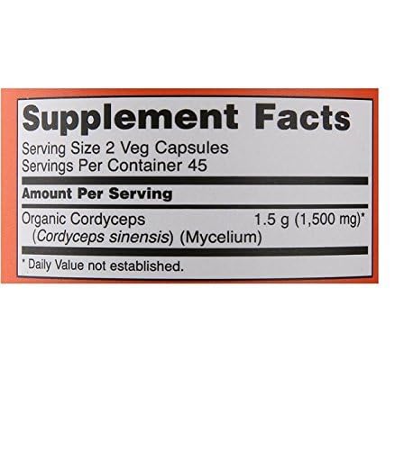 Paquete de NOW Cordyceps 750 mg 180 cápsulas