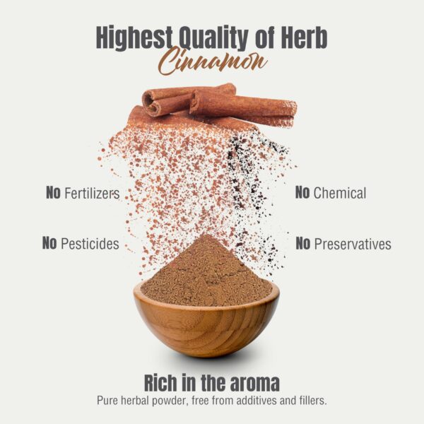 Paquete de polvo de canela herbsforever con etiqueta clara y visible