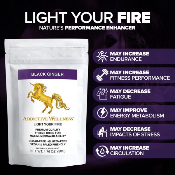 Paquete suplemento jengibre negro tailandés energía rendimiento Addictive Wellness