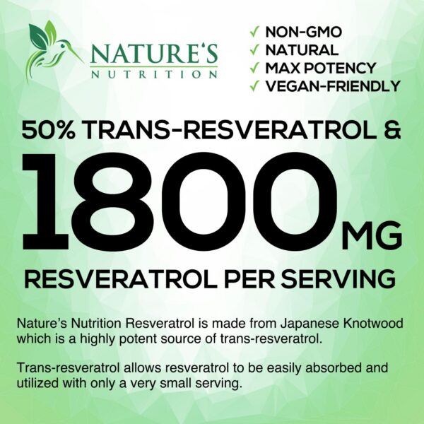 Paquete suplemento resveratrol vegan Nature's Nutrition 120 cápsulas