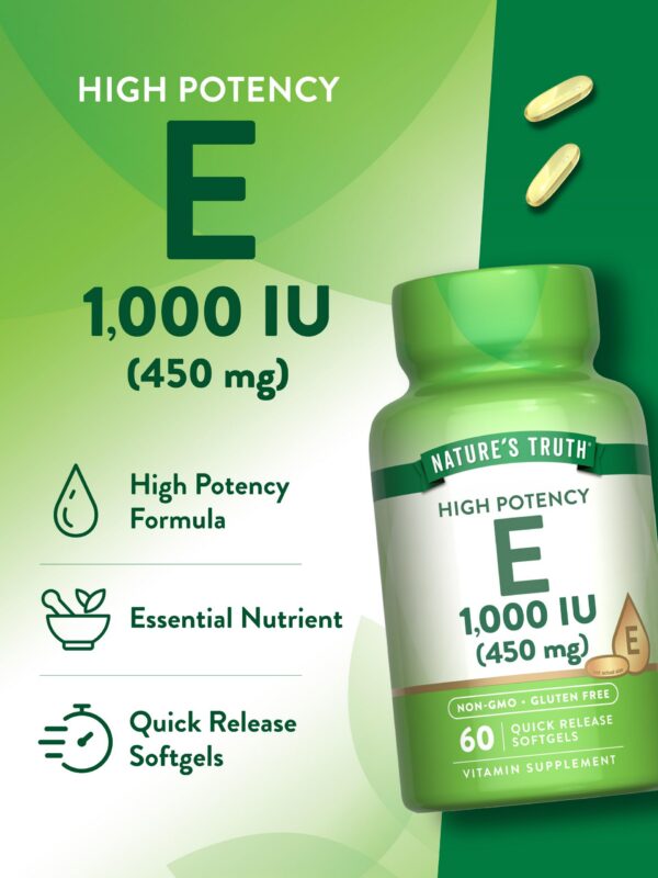 Paquete trasero Nature's Truth vitamina e 60 cápsulas