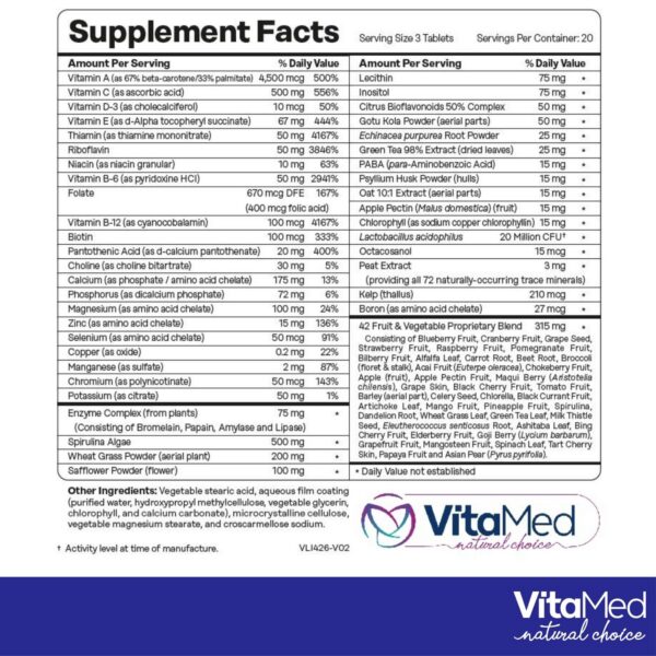 Version 1.0.0 Paquete único Vita Forte suplemento vegano 60 tabletas