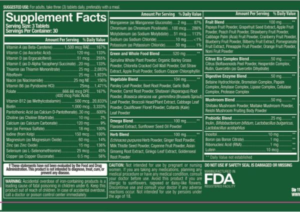 Paquete Whole Nature multivitamínico con superalimentos vegetales