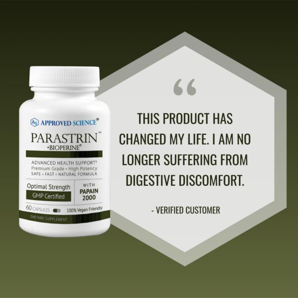 Parastrin suplemento herbal Approved Science frasco y cápsulas