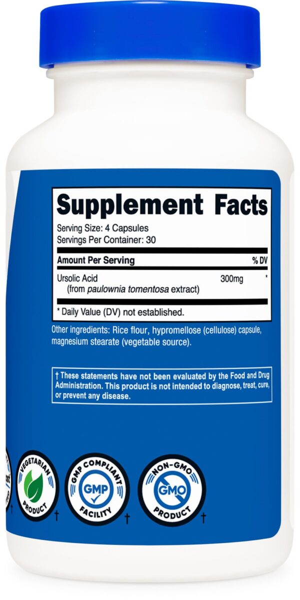 Parte posterior del frasco de Nutricost ácido ursólico 300mg