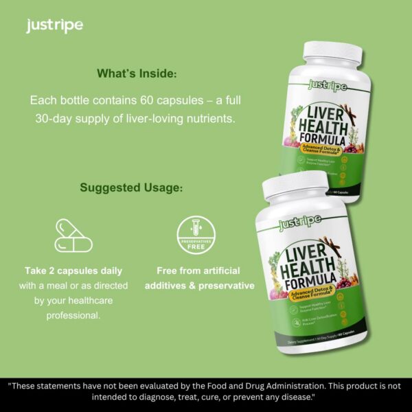 Parte trasera del frasco Fórmula para Higado Just Ripe Nutrition