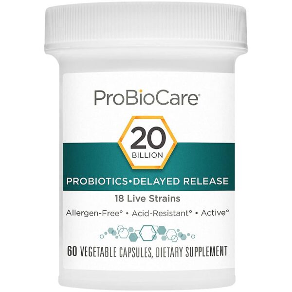 Parte trasera con instrucciones probiótico ProBioCare 20B CFU