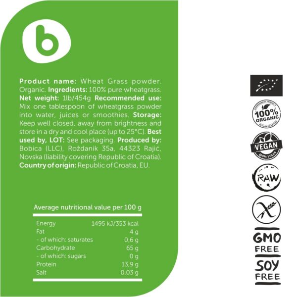 parte trasera del polvo de hierba de trigo orgánico