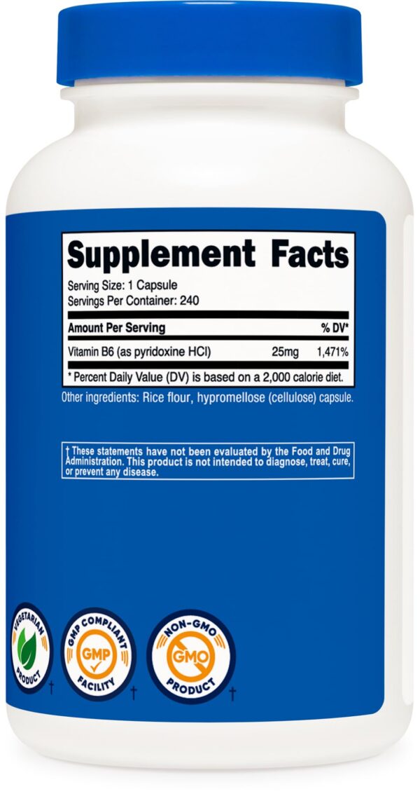 Partículas cápsula vitamina b6 Nutricost sin gluten vegano