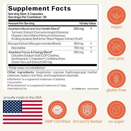 Píldoras para energía y enfoque Avantera Elevate