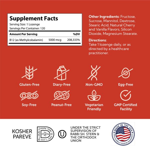 Pastillas kosher Zahler B12 sin gluten no OGM sabor cereza