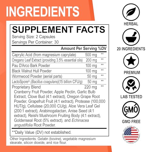 Píldoras de limpieza de candida con ingredientes herbales