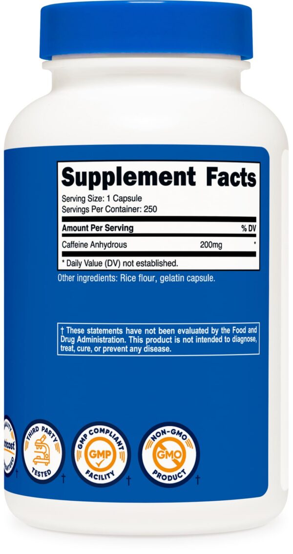 Pastillas Nutricost cafeína 200mg sin gluten ni OGM