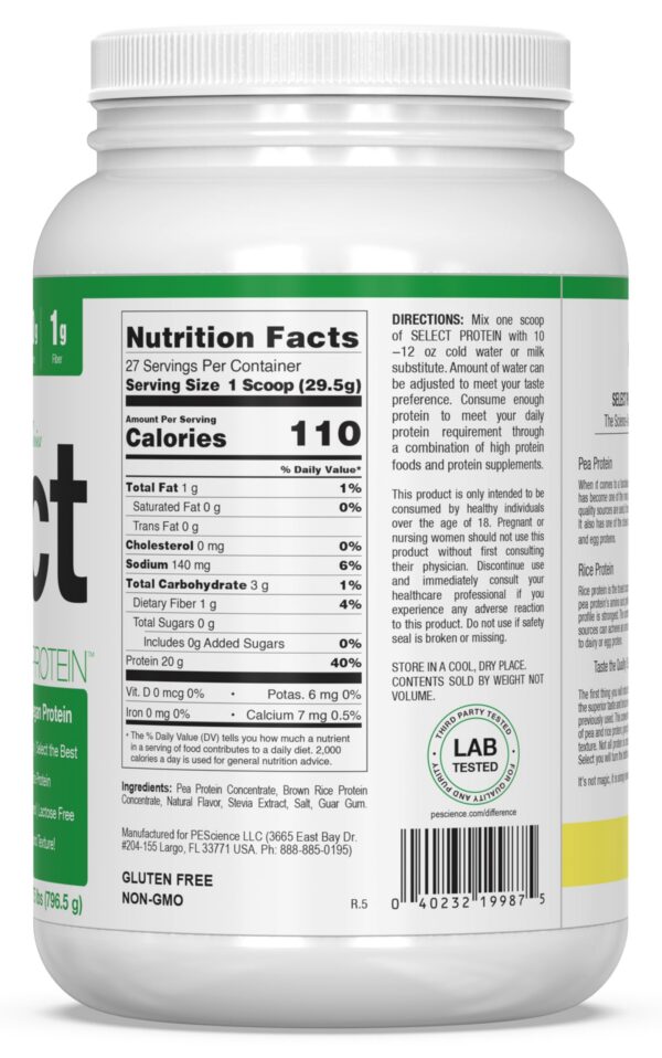 Envase de PEScience Select Vegan Proteína vainilla