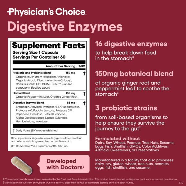 Caja y frasco Digestive Enzymes Physician's CHOICE