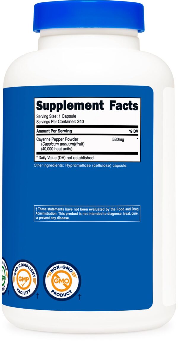 Pimienta cayena Nutricost suplemento cápsulas sin GMO sin gluten