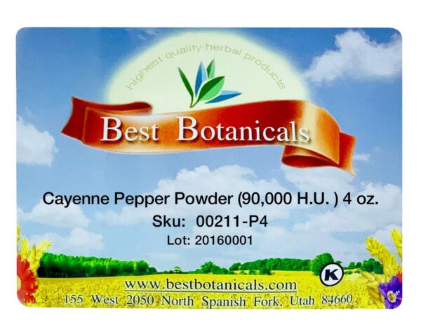 Pimienta cayena en polvo Best Botanicals 4oz paquete