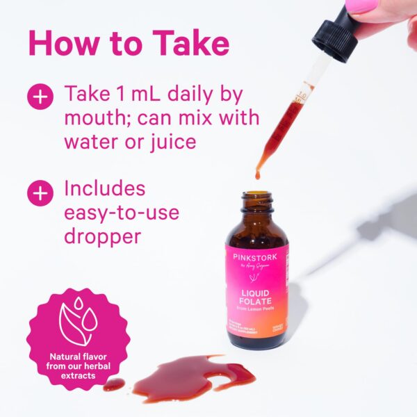 Detalle de etiqueta de Pink Stork Folato Líquido