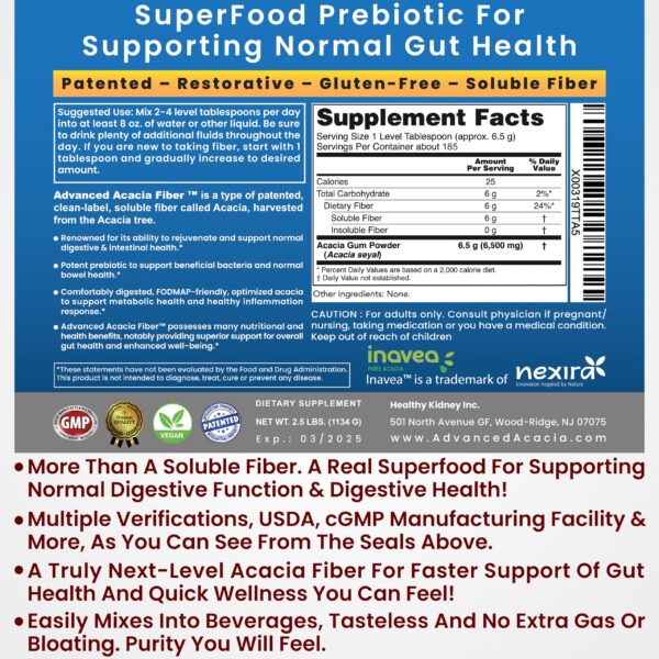 Polvo Advanced Acacia Fiber apoyo para intestino permeable