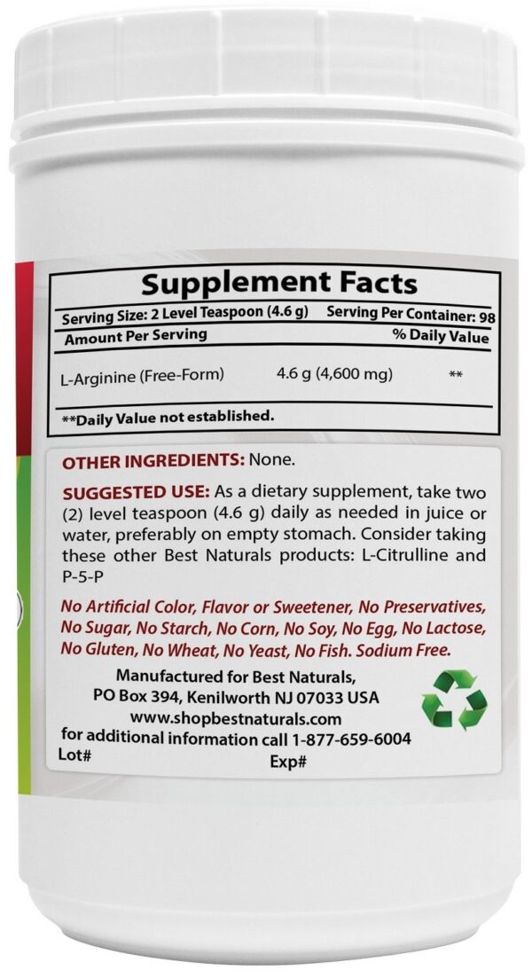 Polvo de aminoácido L-Arginina en recipiente