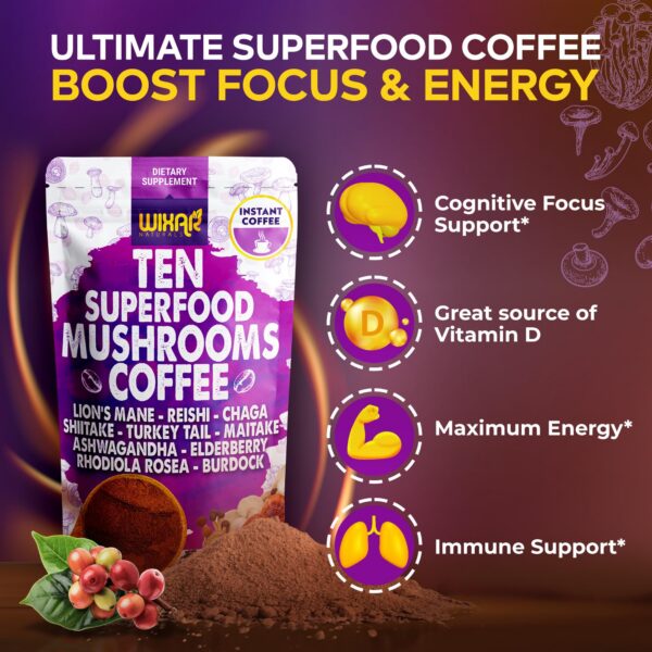 Polvo de café superalimento con hongos adaptógenos para energía