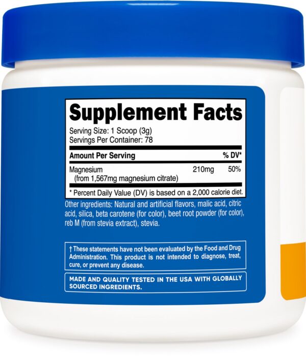 Polvo de Citrato de Magnesio Nutricost en presentación 250 gramos