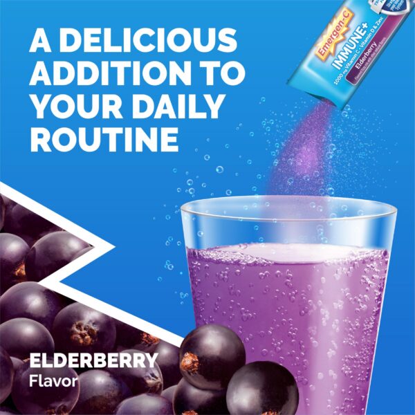 Polvo efervescente Emergen-C con acompañamiento de frutas y saúco