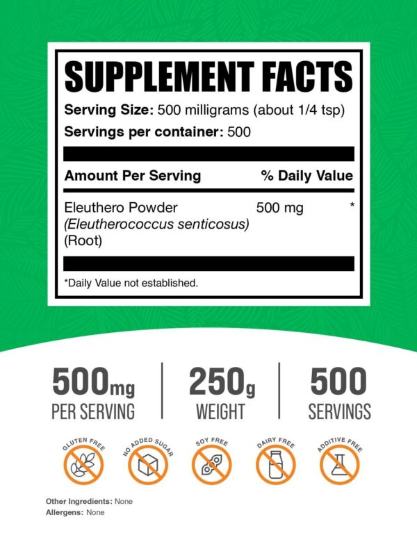 Version 1.0.0 Polvo Eleuthero BulkSupplements antioxidantes y nutrientes naturales