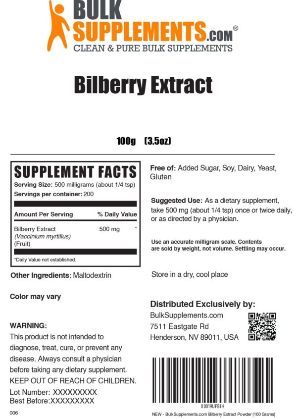 Polvo extracto arándano BulkSupplements suplemento caja