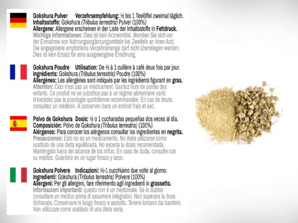 Polvo de Gokshura tribulus para uso diario como suplemento