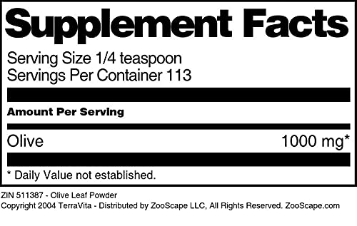 Polvo hoja de olivo TerraVita 4 oz sin rellenos paquete conveniente