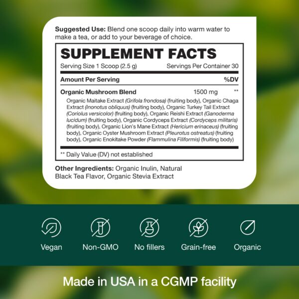 Polvo de hongos con sabor a té negro