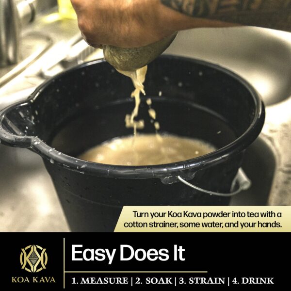 Té de kava preparado con polvo y colador Koa Kava