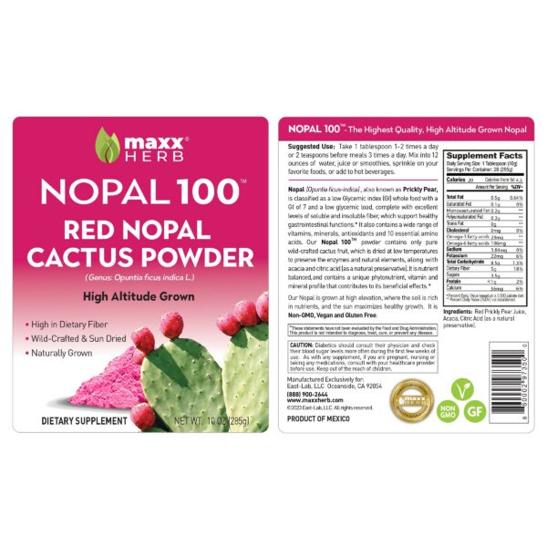 Polvo de nopal rojo en cuchara Maxx Herb